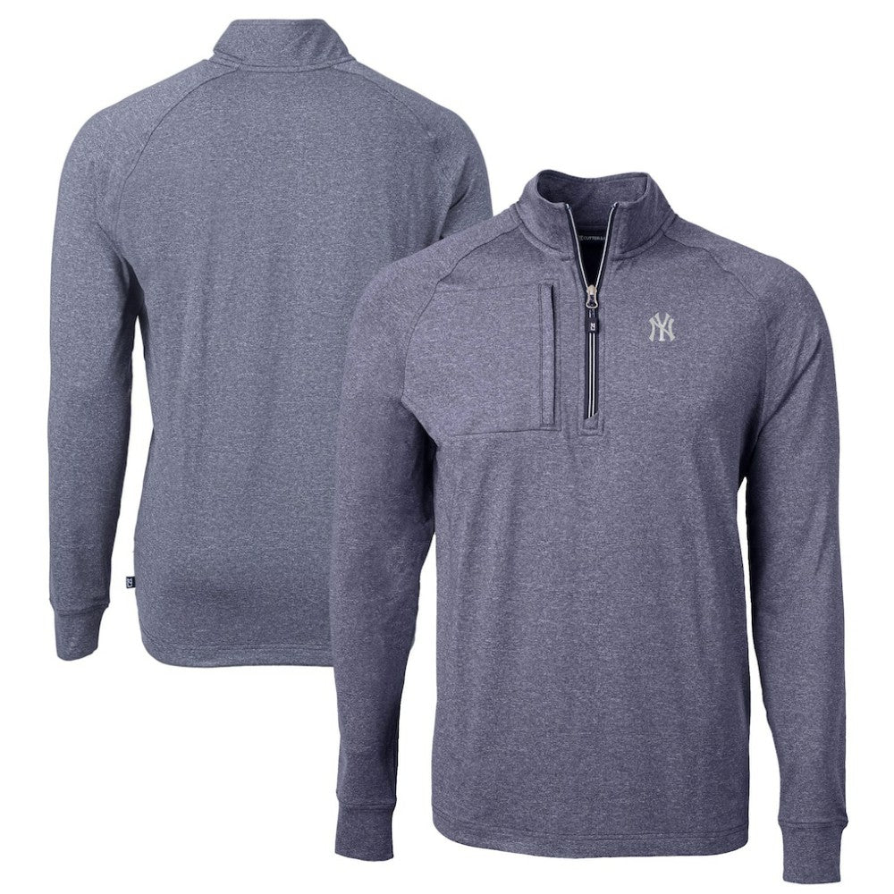 New York Yankees Cutter & Buck Adapt Eco Knit Stretch Recycled Quarter-Zip Pullover Top Heather Navy