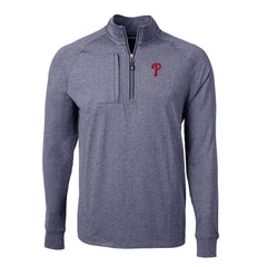 Philadelphia Phillies Cutter & Buck Adapt Eco Knit Stretch Recycled Quarter-Zip Pullover Top Heather Navy