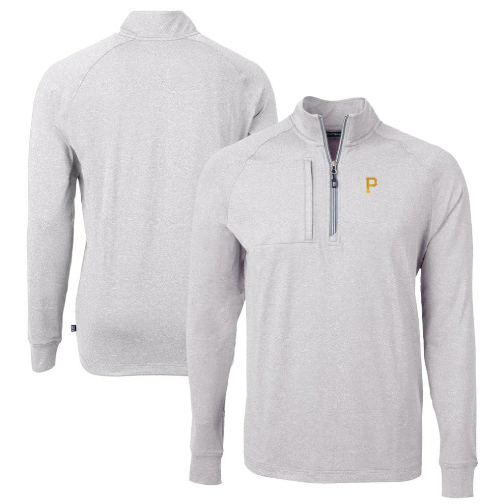 Pittsburgh Pirates Cutter & Buck Adapt Eco Knit Stretch Recycled Quarter-Zip Pullover Top Heather Gray