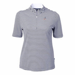 Atlanta Braves Cutter & Buck Women's Virtue Eco Pique Stripe Recycled Quarter-Zip Pullover Top Navy