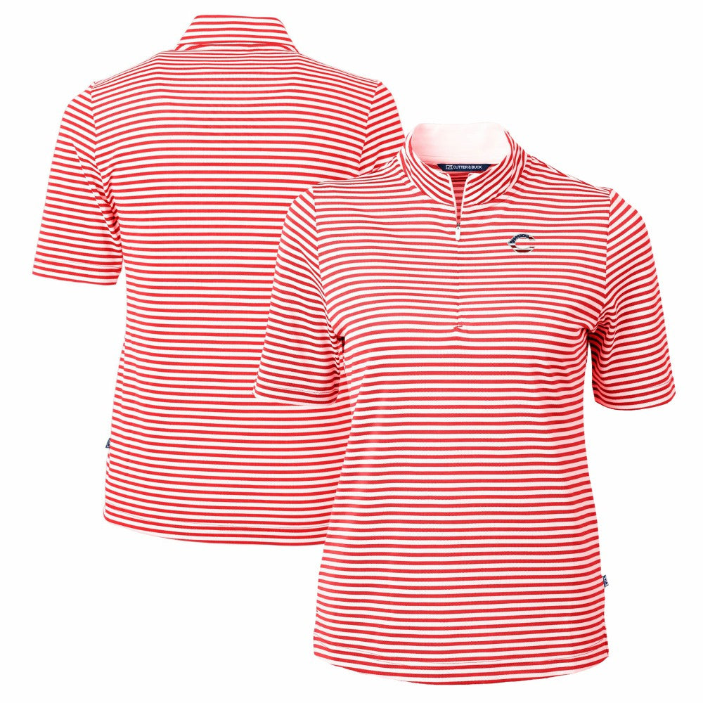 Cincinnati Reds Cutter & Buck Women's Virtue Eco Pique Stripe Recycled Quarter-Zip Pullover Top Red