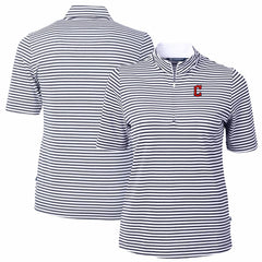 Cleveland Guardians Cutter & Buck Women's Virtue Eco Pique Stripe Top Navy