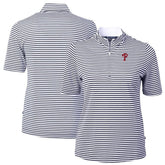 Philadelphia Phillies Cutter & Buck Women's Virtue Eco Pique Stripe Top Navy
