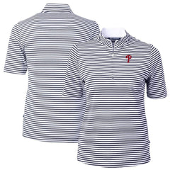 Philadelphia Phillies Cutter & Buck Women's Virtue Eco Pique Stripe Top Navy