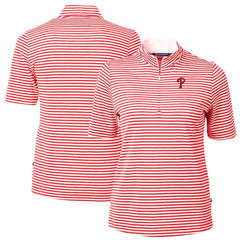 Philadelphia Phillies Cutter & Buck Women's Virtue Eco Pique Stripe Top Red