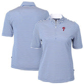 Philadelphia Phillies Cutter & Buck Women's Virtue Eco Pique Stripe Top Blue