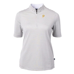 Pittsburgh Pirates Cutter & Buck Women's Virtue Eco Pique Stripe Top Gray