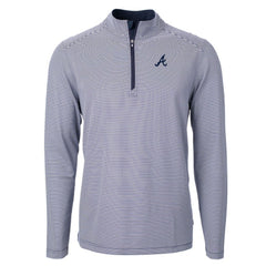 Atlanta Braves Cutter & Buck Virtue Eco Pique Micro Stripe Big & Tall Recycled Quarter-Zip Pullover Top Navy/White