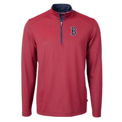 Boston Red Sox Cutter & Buck Virtue Eco Pique Micro Stripe Big & Tall Recycled Quarter-Zip Pullover Top Red/Navy