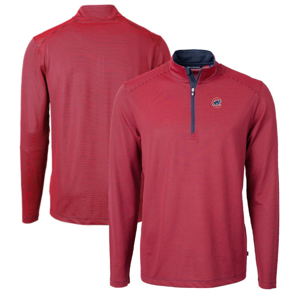 Chicago Cubs Cutter & Buck Virtue Eco Pique Micro Stripe Big & Tall Recycled Quarter-Zip Pullover Top Red/Navy