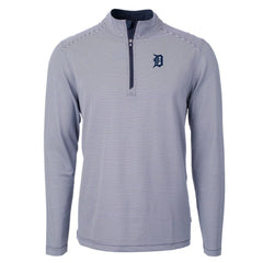 Detroit Tigers Cutter & Buck Virtue Eco Pique Micro Stripe Big & Tall Recycled Quarter-Zip Pullover Top Navy/White