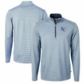 Kansas City Royals Cutter & Buck Virtue Eco Pique Micro Stripe Big & Tall Recycled Quarter-Zip Pullover Top Light Blue/Navy