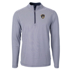 Milwaukee Brewers Cutter & Buck Virtue Eco Pique Micro Stripe Big & Tall Recycled Quarter-Zip Pullover Top Navy/White