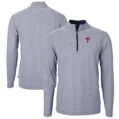 Philadelphia Phillies Cutter & Buck Virtue Eco Pique Micro Stripe Big & Tall Recycled Quarter-Zip Pullover Top Navy/White