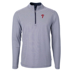 Philadelphia Phillies Cutter & Buck Virtue Eco Pique Micro Stripe Big & Tall Recycled Quarter-Zip Pullover Top Navy/White