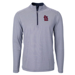St. Louis Cardinals Cutter & Buck Virtue Eco Pique Micro Stripe Big & Tall Recycled Quarter-Zip Pullover Top Navy/White