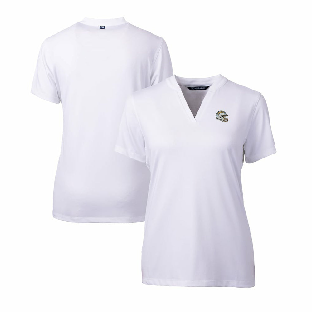 Los Angeles Chargers Cutter & Buck Women's Helmet Logo DryTec Forge Stretch V-Neck Blade Top - White discount