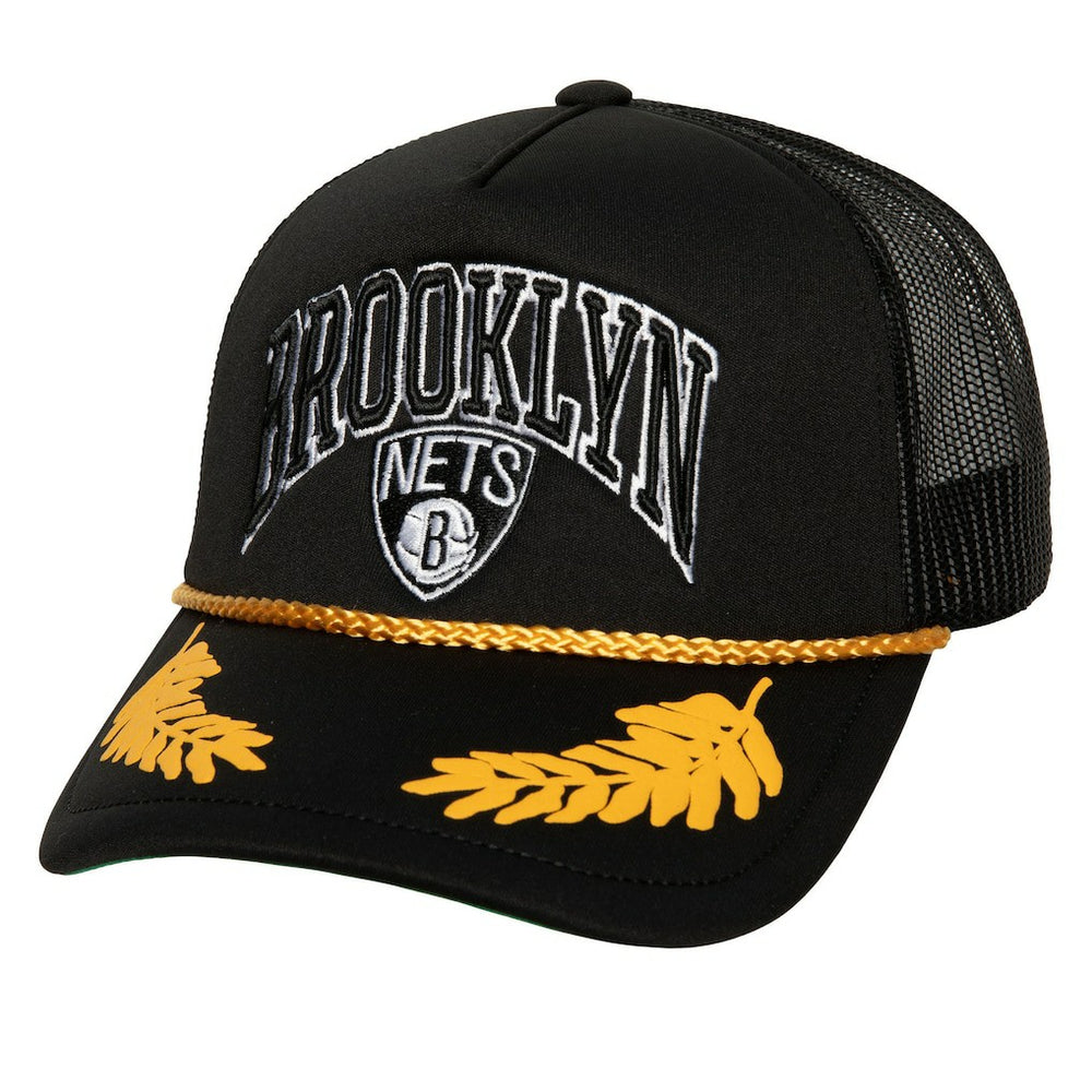 Brooklyn Nets Hardwood Classics Gold Leaf Mesh Trucker Snapback Hat - Black on sale