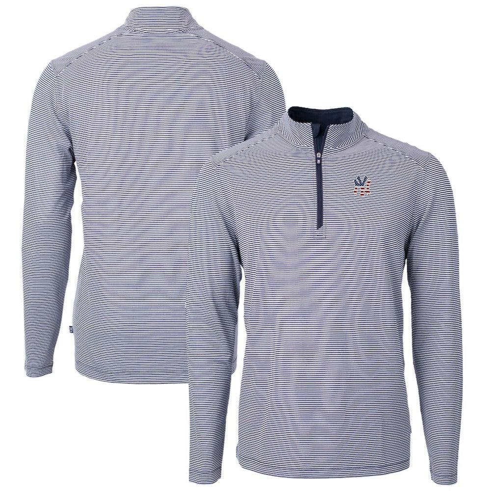 New York Yankees Cutter & Buck Americana Logo Virtue Eco Pique Stripe Recycled Quarter-Zip Pullover Top Navy