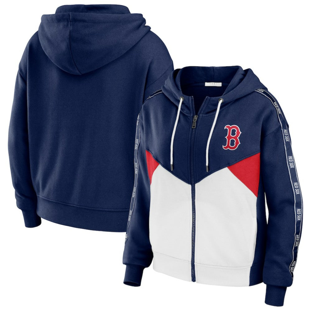 Boston Red Sox WEAR by Erin Andrews Women's Color Block Full-Zip Hoodie Navy/White