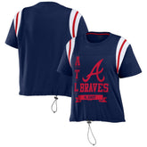 Atlanta Braves WEAR by Erin Andrews Women's Cinched Colorblock T-Shirt Navy