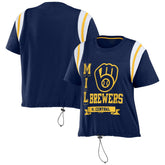 Milwaukee Brewers WEAR by Erin Andrews Women's Cinched Colorblock T-Shirt Navy