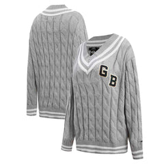 Green Bay Packers Pro Standard Women's Prep V-Neck Pullover Sweater - Heather Gray on sale