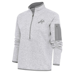 Atlanta Braves Antigua Women's Brushed Metallic Fortune Half-Zip Pullover Jacket Heather Gray