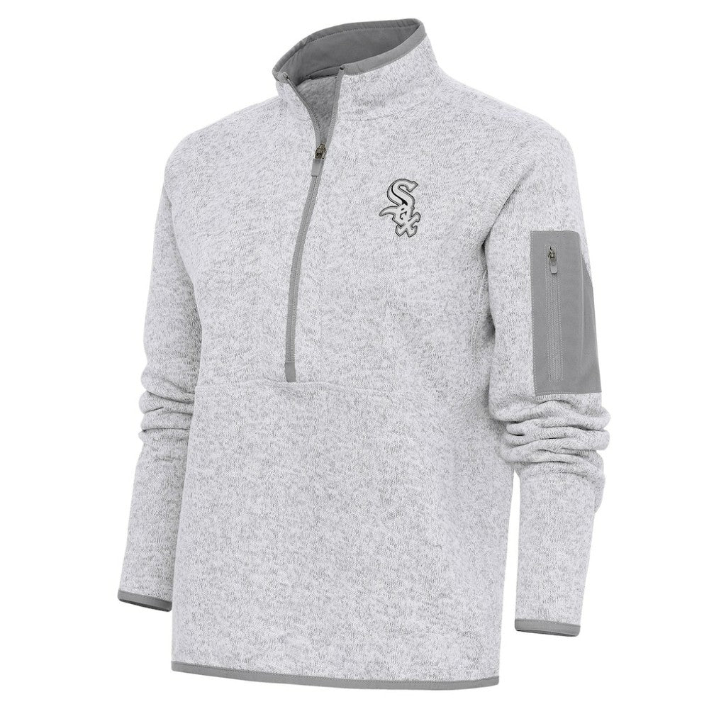 Chicago White Sox Antigua Women's Brushed Metallic Fortune Half-Zip Pullover Jacket Heather Gray