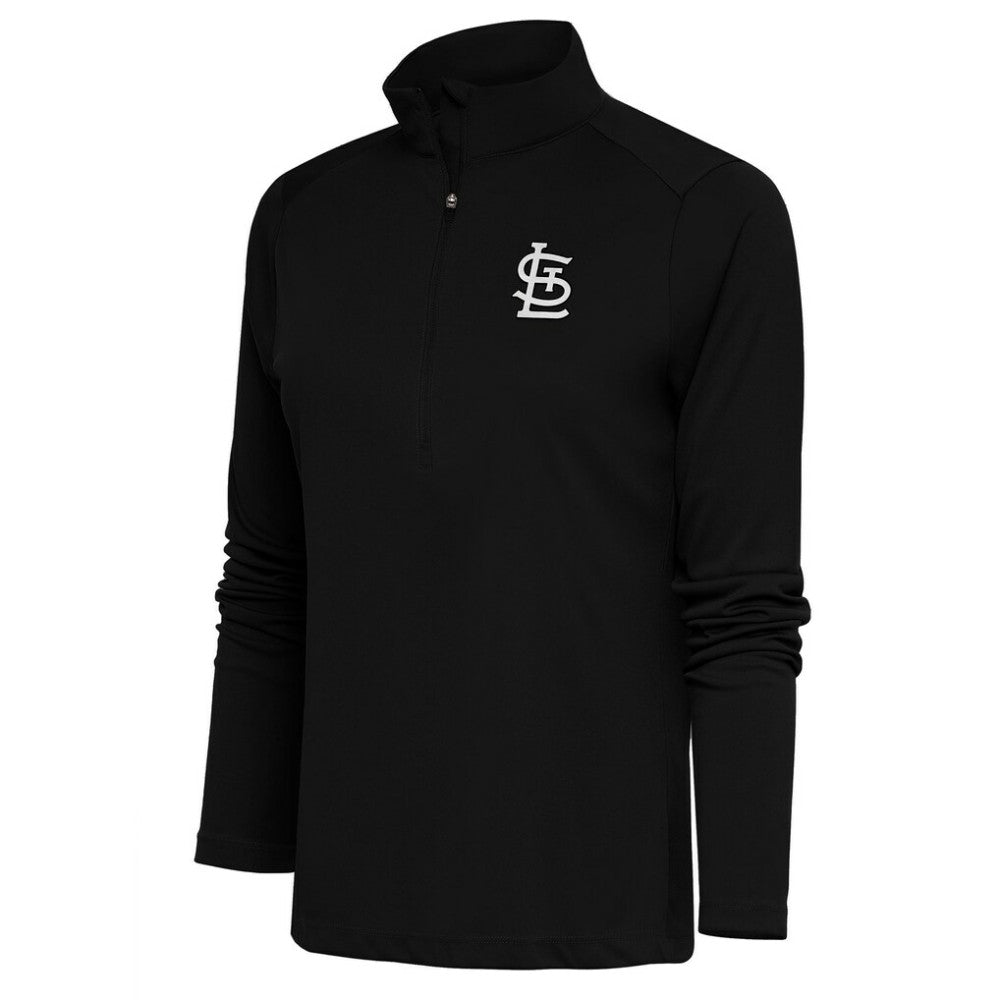 St. Louis Cardinals Antigua Women's Brushed Metallic Tribute Half-Zip Pullover Top Black