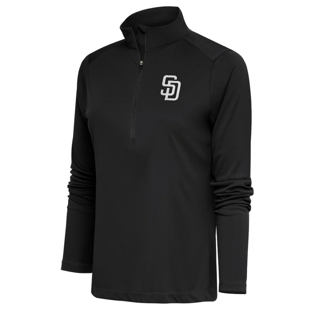 San Diego Padres Antigua Women's Brushed Metallic Tribute Half-Zip Pullover Top Gray