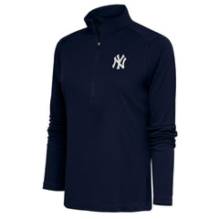 New York Yankees Antigua Women's Brushed Metallic Tribute Half-Zip Pullover Top Navy