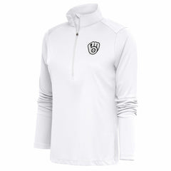 Milwaukee Brewers Antigua Women's Brushed Metallic Tribute Half-Zip Pullover Top White