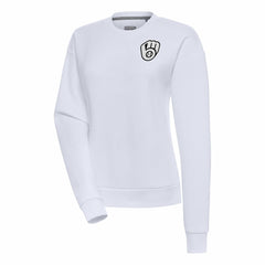 Milwaukee Brewers Antigua Women's Brushed Metallic Victory Pullover Sweatshirt White