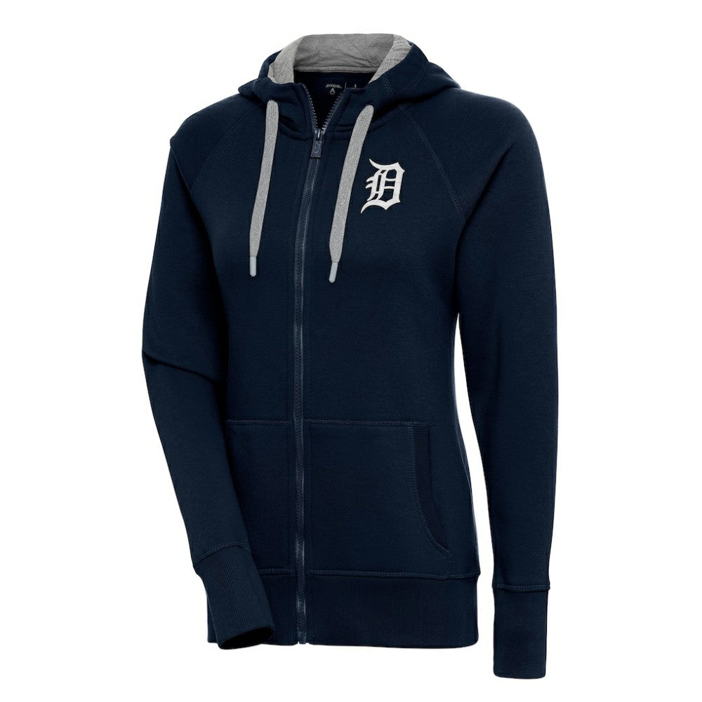 Detroit Tigers Antigua Women's Brushed Metallic Victory Full-Zip Hoodie Navy