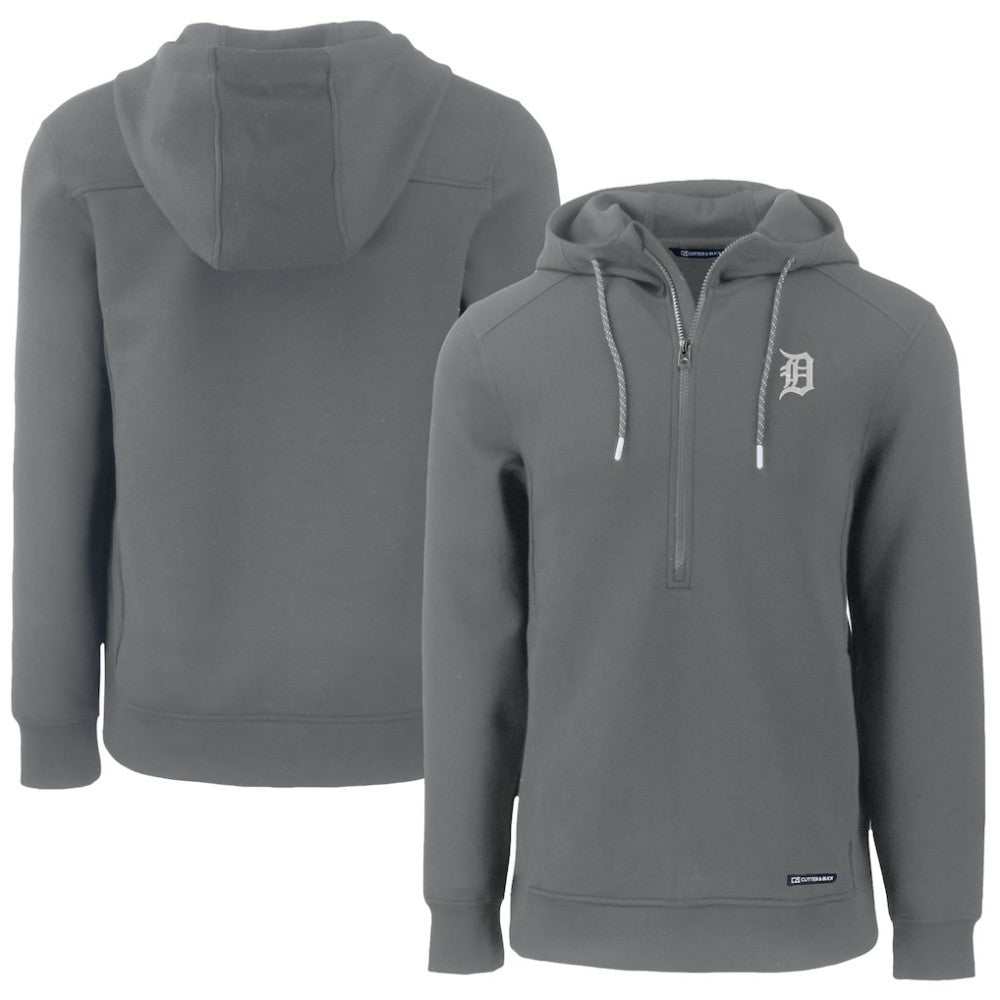 Detroit Tigers Cutter & Buck Roam Eco Half-Zip Recycled Pullover Hoodie Gray