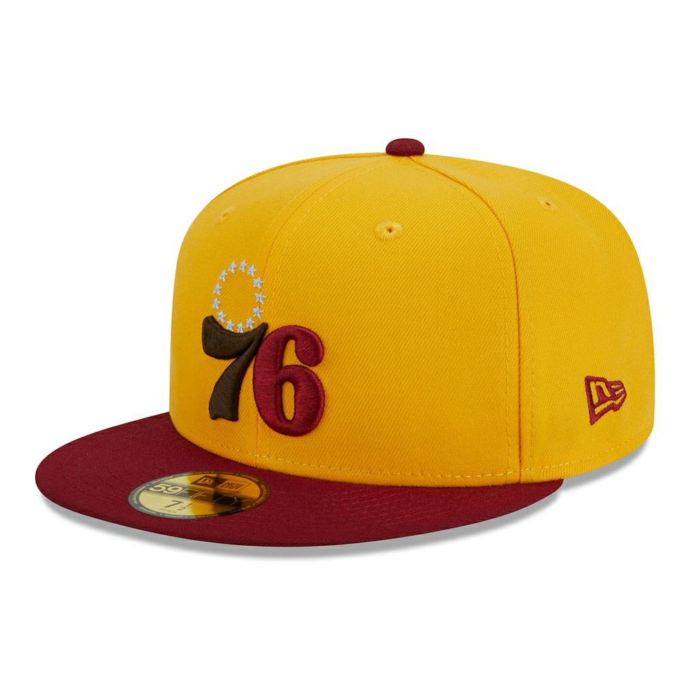 Philadelphia 76ers Fall Leaves 2-Tone 59FIFTY Fitted Hat - Yellow/Red outlet