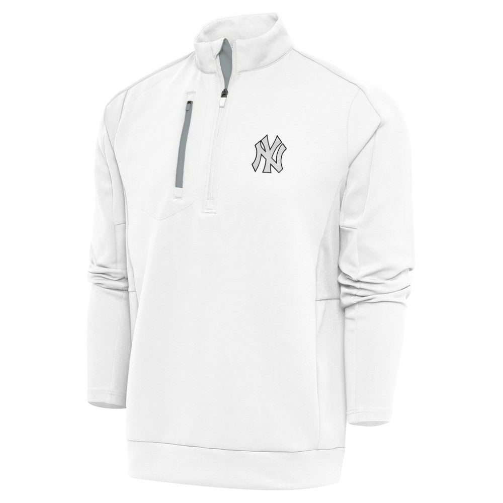 New York Yankees Antigua Metallic Generation Quarter-Zip Pullover Top White