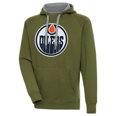 Edmonton Oilers Antigua Victory Pullover Hoodie - Olive Hoodies