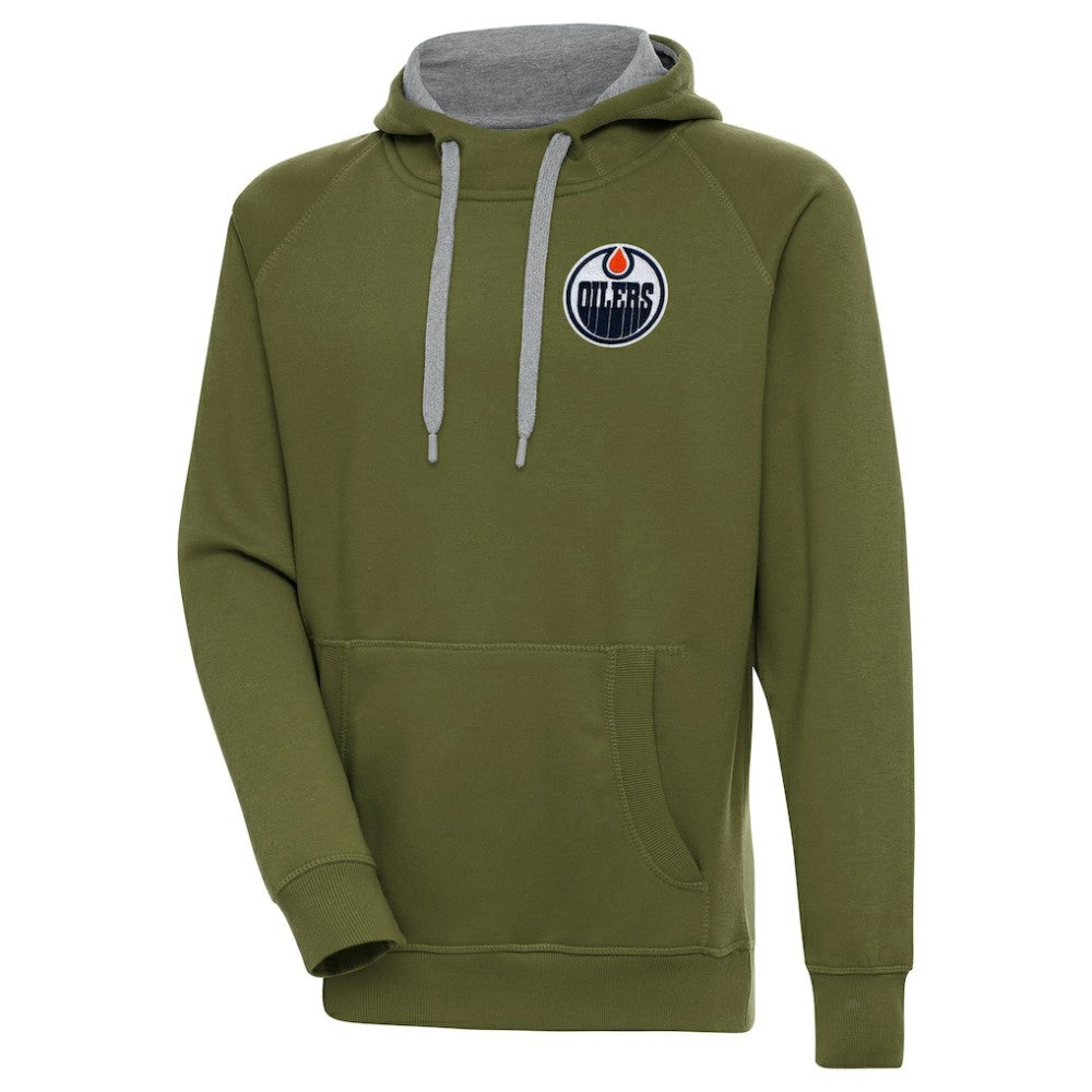 Edmonton Oilers Antigua Victory Pullover Hoodie - Olive Hoodies