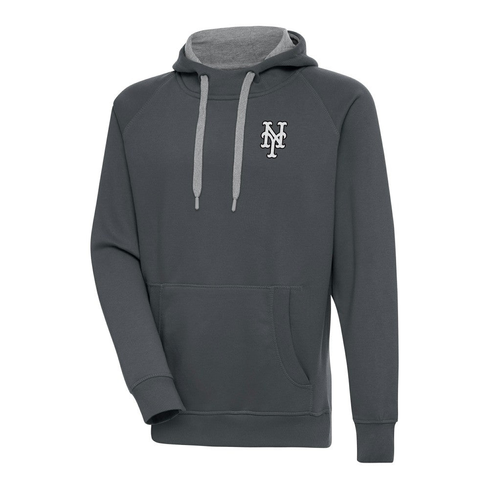 New York Mets Antigua Metallic Victory Pullover Hoodie Charcoal