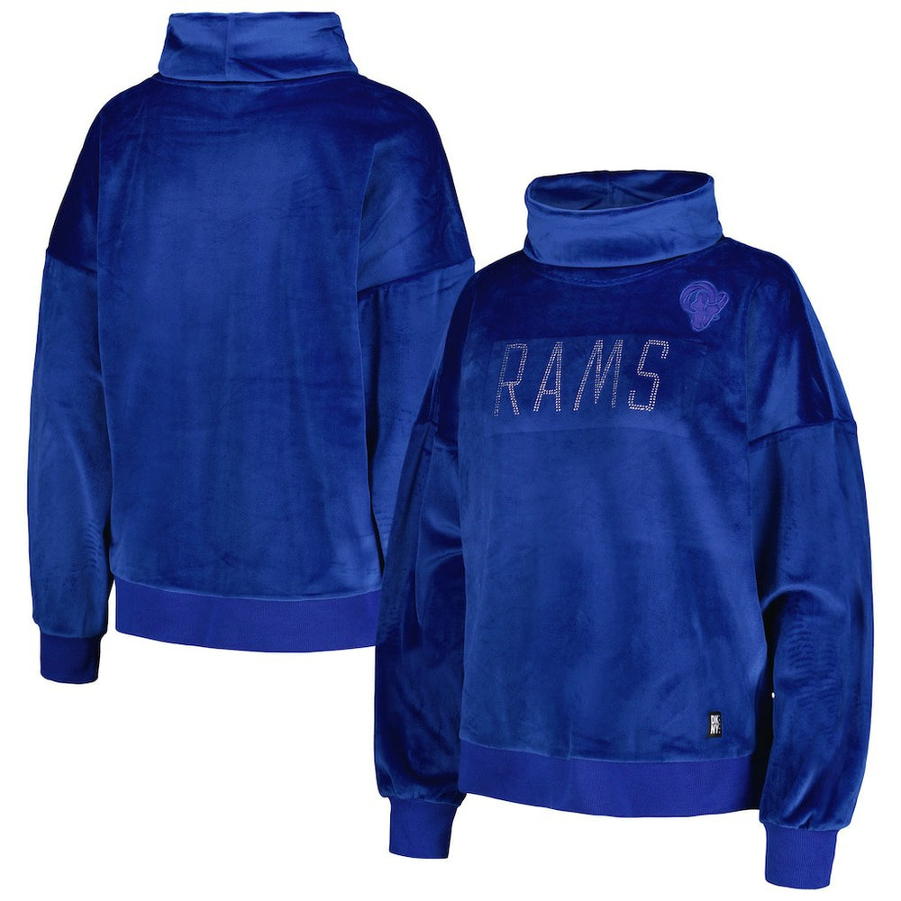 Los Angeles Rams DKNY Sport Women's Deliliah Rhinestone Funnel Neck Pullover Sweatshirt - Royal sale