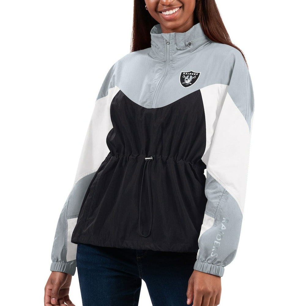 Las Vegas Raiders G-III 4Her by Carl Banks Women's Tie Breaker Lightweight Quarter-Zip Jacket - Black/Silver for sale