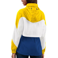 Los Angeles Rams G-III 4Her by Carl Banks Women's Tie Breaker Lightweight Quarter-Zip Jacket - Royal/Gold for sale