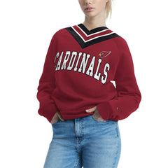 Arizona Cardinals Tommy Hilfiger Women's Heidi V-Neck Pullover Sweatshirt - Cardinal on sale