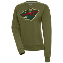 Minnesota Wild Antigua Women's Victory Pullover Sweatshirt - Olive Sweatshirts