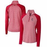 Cleveland Guardians Cutter & Buck Women's DryTec Forge Tonal Stripe Half-Zip Top Red