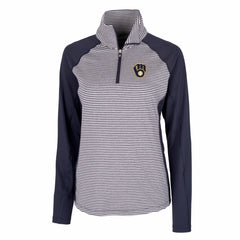 Milwaukee Brewers Cutter & Buck Women's DryTec Forge Tonal Stripe Half-Zip Top Navy