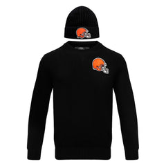 Cleveland Browns Pro Standard Crewneck Pullover Sweater & Cuffed Knit Hat Box Gift Set - Black sale