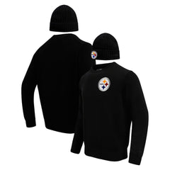 Pittsburgh Steelers Pro Standard Crewneck Pullover Sweater & Cuffed Knit Hat Box Gift Set - Black for sale